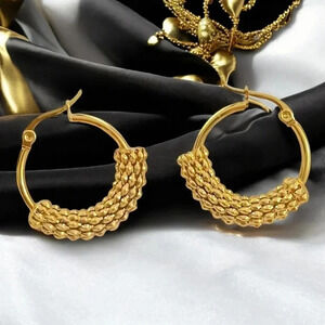 🆕️✨18K Gold Plated Beaded Hoop Earrings | Trendy Hypoallergenic & Gift-Ready 🎁